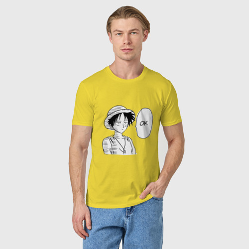 Мужская футболка хлопок Луффи Д соломенная шляпа, цвет желтый - фото 3