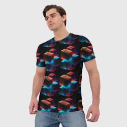 Мужская футболка 3D Разноцветные неоновые кубы - фото 2