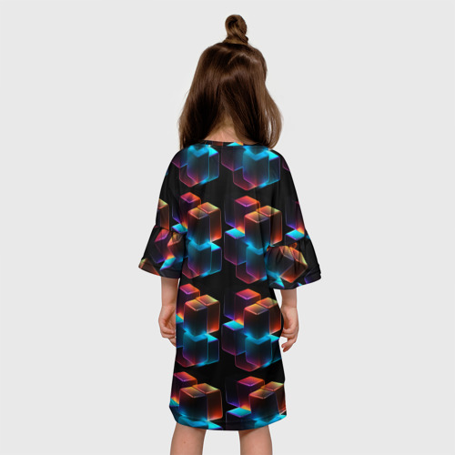 Детское платье 3D Разноцветные неоновые кубы, цвет 3D печать - фото 5