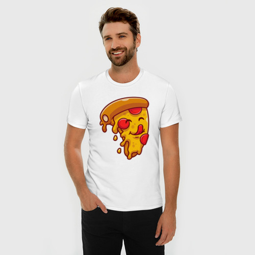 Мужская футболка хлопок Slim с принтом Кусочек милой пиццы, фото на моделе #1