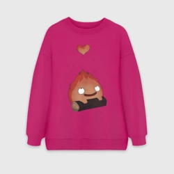 Женский свитшот oversize без начеса хлопок Кальцифер сердце