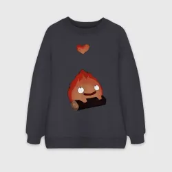 Женский свитшот oversize без начеса хлопок Кальцифер сердце