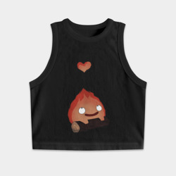 Женская укороченная майка-топ хлопок Кальцифер сердце