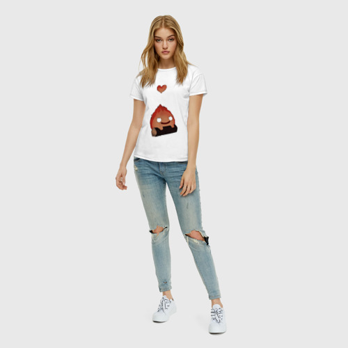 Женская футболка хлопок Кальцифер сердце, цвет белый - фото 5