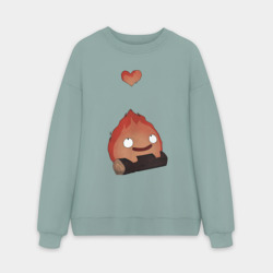 Мужской свитшот oversize без начеса хлопок Кальцифер сердце