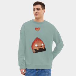 Мужской свитшот oversize без начеса хлопок Кальцифер сердце - фото 2