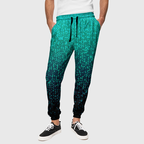 Мужские брюки 3D Градиент мелкая мозаика аквамарин, цвет 3D печать - фото 4