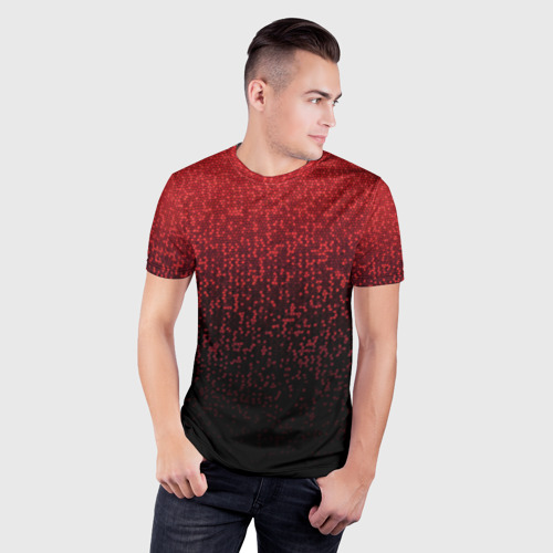 Мужская футболка 3D Slim Градиент мозаика красно-чёрный, цвет 3D печать - фото 3