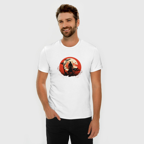 Мужская футболка хлопок Slim Самурай на закате у дерева, цвет белый - фото 3