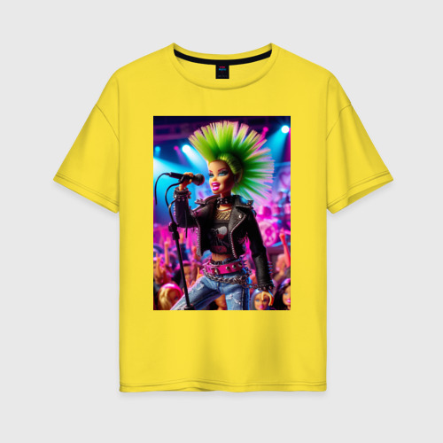 Женская футболка хлопок Oversize Барби панк певица - нейросеть, цвет желтый