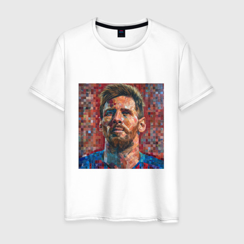 Мужская футболка из хлопка с принтом Футболист Лионель Месси, вид спереди №1