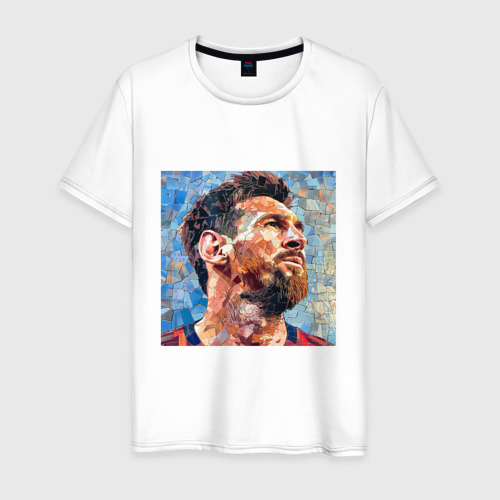 Мужская футболка из хлопка с принтом Портрет  Леонель Месси, вид спереди №1