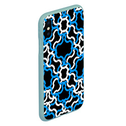 Чехол для iPhone XS Max матовый Сине-белые полосы на чёрном фоне - фото 2