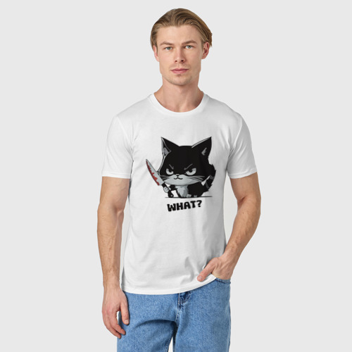Мужская футболка хлопок What cat murderous, цвет белый - фото 3