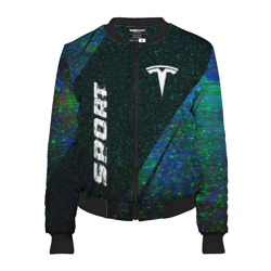 Женский бомбер 3D Tesla sport glitch blue