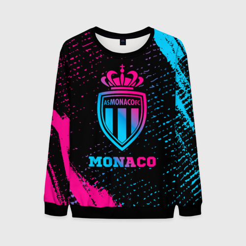 Мужской свитшот 3D Monaco - neon gradient, цвет черный