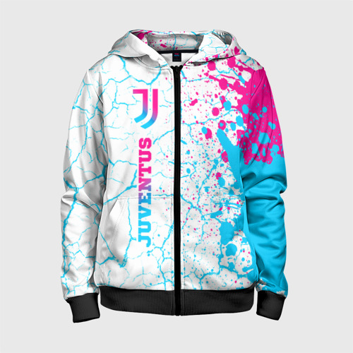 Детская толстовка на молнии с принтом Juventus neon gradient style по-вертикали, вид спереди №1