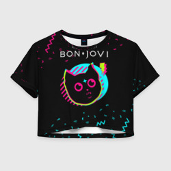 Женская футболка Crop-top 3D Bon Jovi - rock star cat