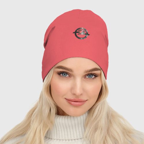 Женская шапка демисезонная Opel 3D лого, цвет коралловый - фото 3