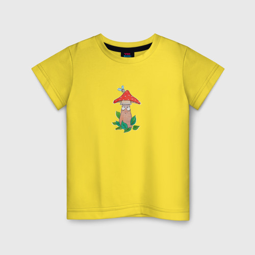 Детская футболка хлопок Муха и удивленный мухомор, цвет желтый