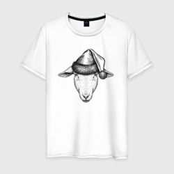 Овца в новогоднем колпаке – Мужская футболка хлопок с принтом купить со скидкой в -20%