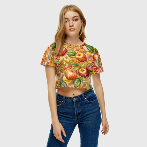 Женская футболка Crop-top 3D Яблочный сет , цвет 3D печать - фото 3