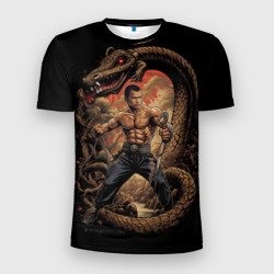 Боец Муай-тай и огромный дракон – Мужская футболка 3D Slim с принтом купить со скидкой в -9%