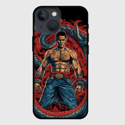 Боец  Муай-тай и огромный  дракон – Чехол для iPhone 13 mini с принтом купить