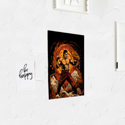 Постер с принтом Муай тай боец в стойке для любого человека, вид спереди №3. Цвет основы: белый