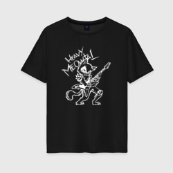 Женская футболка хлопок Oversize Кот хеви метал
