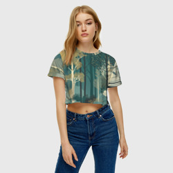 Женская футболка Crop-top 3D Иллюстрация прекрасного леса  - фото 2