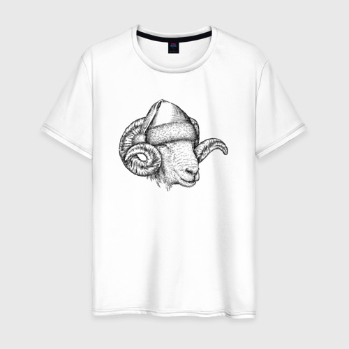 Мужская футболка из хлопка с принтом Новогодний барашек, вид спереди №1