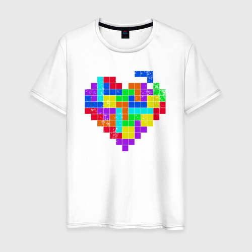 Мужская футболка из хлопка с принтом Color tetris, вид спереди №1
