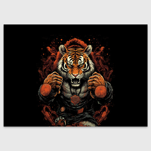 Поздравительная открытка с принтом Муай- Тай тигр в стойке боевые  искусства, вид спереди №1