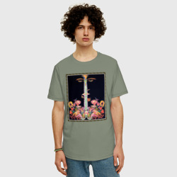 Мужская футболка хлопок Oversize Абстракные лица, цветы и ноты - фото 2