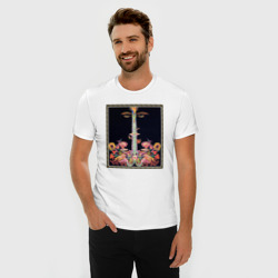 Мужская футболка хлопок Slim Абстракные лица, цветы и ноты - фото 2