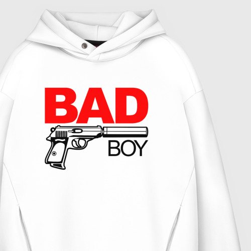 Мужское худи Oversize хлопок Bad boy with gun, цвет белый - фото 4