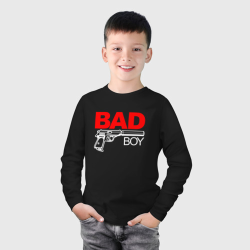 Детский лонгслив хлопок Bad boy - with gun  , цвет черный - фото 3