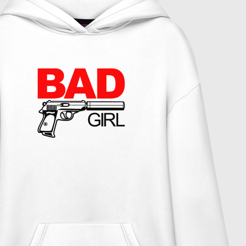 Худи SuperOversize хлопок Bad girl with gun, цвет белый - фото 3