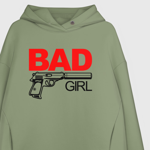 Женское худи Oversize хлопок с принтом Bad girl with gun, фото на моделе #1