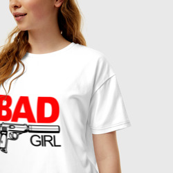 Женская футболка хлопок Oversize Bad girl with gun - фото 2