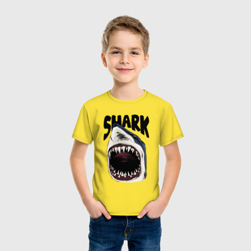 Детская футболка хлопок Пасть акулы арт, цвет желтый - фото 3