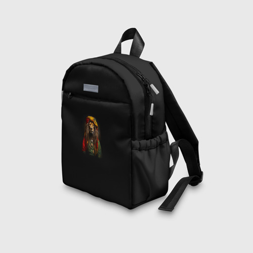 Детский рюкзак 3D с принтом Лев хиппи с дредами на черном фоне, вид сбоку #3