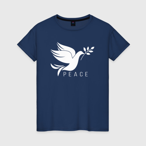 Женская футболка из хлопка с принтом Peace pigeon bird, вид спереди №1