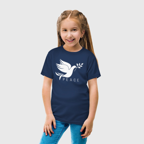 Детская футболка хлопок Peace pigeon bird, цвет темно-синий - фото 5