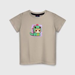 Детская футболка хлопок Кавайный кот в костюме динозавра