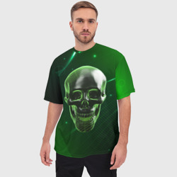 Мужская футболка oversize 3D Череп на зеленом фоне - фото 2