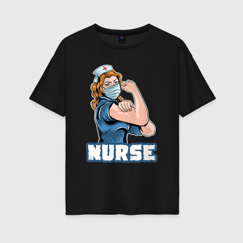 Женская футболка хлопок Oversize Good nurse, цвет черный