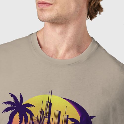 Мужская футболка хлопок New Retro Wave car , цвет миндальный - фото 6