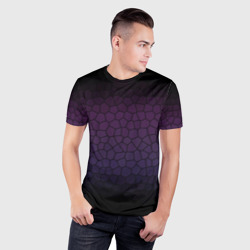 Мужская футболка 3D Slim Чёрно-сиреневый градиент крупная мозаика - фото 2